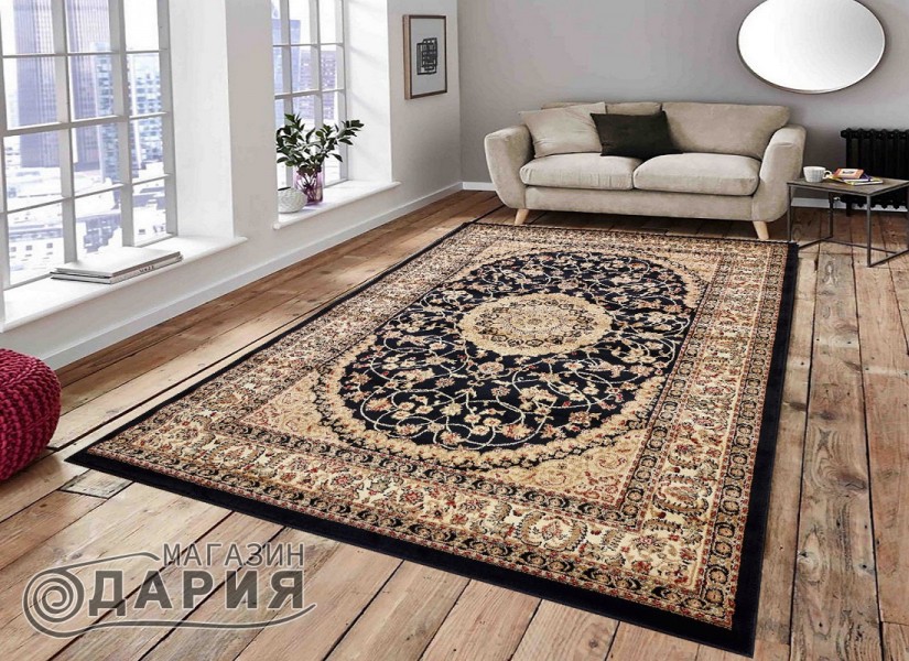 Тъкан персийски килим Blue stones 1656 black/cream